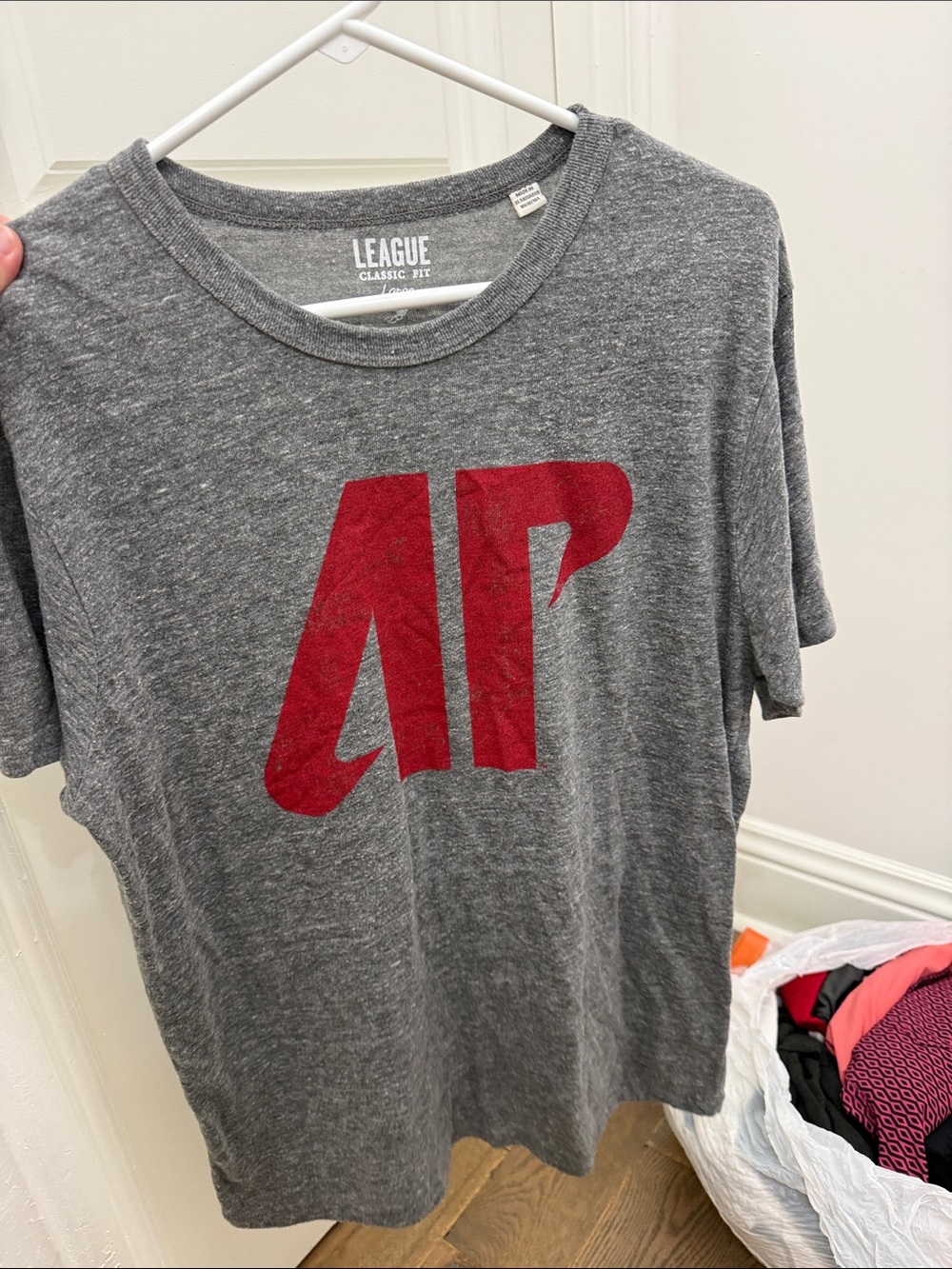 League Gray Short Sleeve Tee with Red Austin Peay Graphic